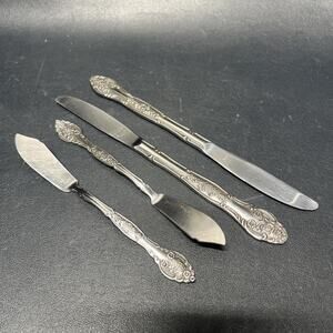 Vtg National Stainless Dinner Knives & Butter KnivesRose Flower Made In Japan. N